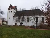 L�bnitz, evangelische Kirche, Saalkirche mit fr�hbarocker Ausstattung, erbaut im 13. Jahrhundert (13.12.2024)