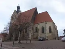 L�bej�n, evangelische St. Petri Kirche, gotische Hallenkirche, Chor erbaut 1454, Langhaus erbaut von 1485 bis 1520 (13.04.2025)