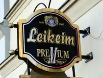 Suhl, Firmenschild der Leikeim-Privatbrauerei, besteht seit 1887, April 2025