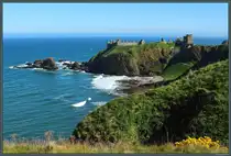 Blick entlang der Steilk�ste zur Burgruine Dunnottar Castle bei Stonehaven. (16.05.2025)