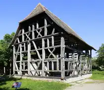 Ungersheim, ECO-Museum, Bauernhaus  17.Jahrhundert aus dem Sundgau, umgesetzt ins Museum 1982, das Fachwerk wurde nicht gef�llt, um die Bauweise besser zu zeigen, Mai 2025