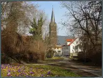 Blick �ber die Einebr�cke zur Stadtkirche St. Stephani. (Aschersleben, 08.03.2026)