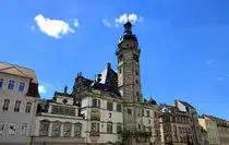 Ein Blick auf das Rathaus (Detailansicht ) von Altenburg.  Foto 07.08.22