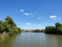 Blick �ber den Gro�en Teich. Das Herzst�ck dieses Panoramas ist die m�chtige Wasserfont�ne, die stolz aus der Mitte des Sees emporragt. Foto 07.08.22