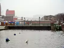 mit reichlich Wasser gef�llter Querkanal im Stralsunder Hafen am 21.03.07