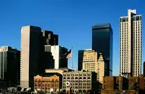 Skyline von Denver aus der Sicht von der Terrasse des Holiday Inn am 19. August 1988.
