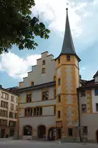 Biel/Bienne, Alte Krone, S�dfassade. Bau der Renaissancegotik, in Anlehnung an das Rathaus in der Burg. 1578-82 als st�dt. Gasthaus von Laurent Perroud erbaut, sp�tere Ver�nderungen, Wiederherstellung 1915-18. Aufnahme vom 27. April 2010, 16:17