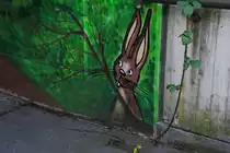 Kleiner Graffi Hase an einer Wand in Fu�g�ngertunnel, in Lehrte. Foto vom 18.10.2010.