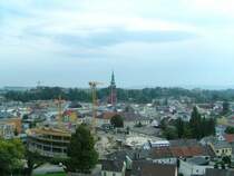 Blick in Richtung Osten �ber die Stadt RIED i.I. aus dem ca. 45mtr. hohen Feuerwehr-Krankorb (Tag d. offenen T�r FF-Ried 2006-10-01)