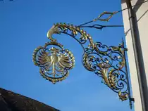 Holzhausen, pr�chtiges Wirtshausschild am  Adler , Feb.2011