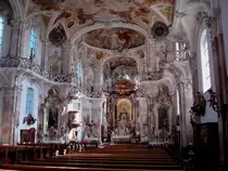 Birnau am Bodensee, der �ppig ausgestaltete Rokoko-Innenraum der Saalkirche, erbaut 1746-49, Juli 2010 