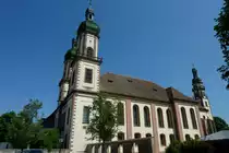 Ebersm�nster im Elsa�, die ehemalige Abteikirche mit dem 48m hohen  Heidenturm  am Chorraum, die Benediktinerabtei geht zur�ck auf das Jahr 870, Mai 2011