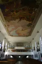 Markt Rettenbach, St. Jakobus Kirche, Deckengem�lde und Orgelempore 
Landkreis Unterallg�u (14.08.2011)