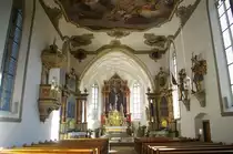 Niedersonthofen, St. Alexander und Georg Kirche, Hochaltar von 1694, Seitenalt�re 
von 1821 von Sebastian Petrich, Kanzel von 1819, Kreis Oberallg�u (23.10.2011)