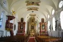 Wertach, Pfarrkirche St. Ulrich und Josef, Hochaltar von 1895, Seitenalt�re von 
1696, Fresken von Maler Bonifaz Locher, Kreis Oberallg�u (04.10.2011)