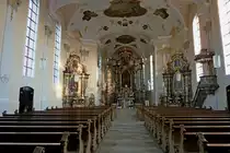 Herbolzheim, Innenraum der Pfarrkirche St.Alexius, namhafte K�nstler der Vorarlberger Schule schufen diesen barocken Kirchenbau von 1752-54, Nov.2011