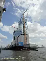 Hamburg, Hafencity am 5.8.2011, Elbphilharmonie vom Sandtorh�ft fotografiert