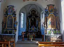 Klingenzell, der Innenraum der Wallfahrtskirche  Sieben Schmerzen Mari� , April 2010