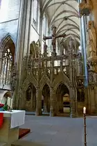 Halberstadt, der sp�tgotische Lettner von 1505 im Dom St.Stephanus und St.Sixtus, Mai 2012