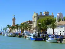 Frankreich, Languedoc-Roussillon, Gard, Le Grau-du-Roi, Quai G�n�ral de Gaulle, M�ndung des Vidourle, 11.08.2011