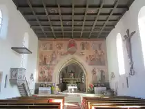 Maria Empf�ngnis Kirche von D�rrwangen, Altarwandfresko mit den Darstellungen 
der Seligpreisungen aus dem Matthiasevangelium, Kreis Ansbach (06.09.2012)