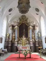 Gramschatz, Altar von Hofbildhauer Johann Wolfgang von der Auvera der St. Cyriakus Kirche, Gem�lde von Andreas Urlaub, Unterfranken (17.06.2012)