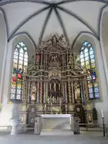 Quedlinburg, Hochaltar von 1712 der St. Nikolai Kirche, erbaut vom Goslarer 
Bildschnitzer Jobst Heinrich Lessen, farbige Fassung vom Maler Heinrich Erdmann 
Riese (30.09.2012)