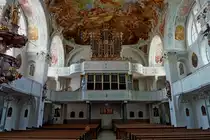 Wolfegg, Orgelempore mit der wertvollen historischen Orgel von Jacob H�r, Aug.2012