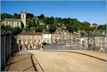 Ironbridge von der Iron Bridge. Der Ort leitet seinen Namen von der 1779 erbauten ersten Eisenbr�cke der Welt her. Scan eines Dias vom September 1997.