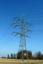 Hochspannungsmast wird als Mobilfunkmast genutzt, gesehen in der Rheinebene, M�rz 2012