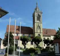 Pfullendorf, die katholische Stadtpfarrkirche St.Jakob, 1480-81 als gotische Pfeilerbasilika erbaut, 1750 barockisiert, Aug.2012
