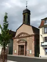 H�ningen (Huningue), die Garnisionskirche, mit gesch�tztem Musikraum wegen guter Raumakustik, Mai 2013