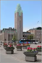Der Uhrturm des Hauptbahnhofs von Helsinki. 19.05.2013