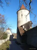 Faulturm mit Parkw�chterh�uschen an der Nordwestecke der Stadtmauer rings um Dinkelsb�hl (Landkreis Ansbach, Bayern, Dezember 2013)
