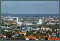 Blick vom Fichteturm auf Dresden: Zu sehen ist das Heizkraftwerk Nossener Br�cke, davor befindet sich der Bahnhof Dresden-Altstadt mit dem bekannten gleichnamigen Bahnbetriebswerk. Hinter dem Kraftwerk befindet sich der Stadtteil Friedrichstadt, rechts hinter dem K�hlturm die Dresdener M�hle. (11.04.2014)
<br><a href= http://www.staedte-fotos.de/bild/Deutschland~Sachsen~Dresden/47597/blick-vom-fichteturm-auf-dresden-im.html >Zum Panorama-Blick auf Dresden</a>