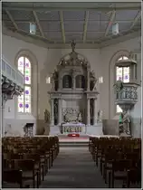 Bad Schandau. Der Inneraum der St. Johanniskirche am 13.08.2014. W�hrend des Elbe-Hochwassers 2002 stand er unvorstellbare 3,46 m unter Wasser. 
13.08.2014