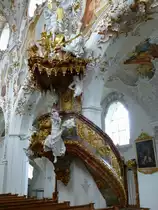 Rottenbuch, die Kanzel in der Stiftskirche Mari� Geburt, Aug.2014