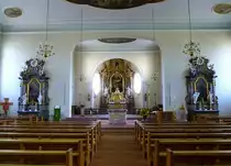 Rheinhausen, Blick zum 1752 errichteten Hochaltar in der Kirche St.Ulrich, Juli 2014