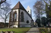 Plochingen, Stadtkirche St. Blasius, Chor erbaut 1481, Turm 1488, einschiffiger Saalbau mit 32 Meter hohem Westturm (18.01.2015)