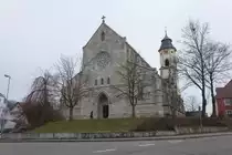 Abtsgm�nd, St. Michael Kirche, erbaut 1885 nach Pl�nen von Baumeister Hecker, dreischiffige Basilika mit Rippenw�lbung (15.02.2015)