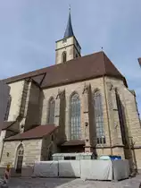 Iphofen, Stadtpfarrkirche St. Veit, sp�tgotische Hallenkirche, Chor und Turmuntergescho� 15. Jahrhundert, Langhaus und Turmobergescho� erbaut bis 1612 (08.03.2015)