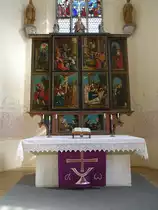 Auhausen, St. Maria Kirche, Fl�gelaltar von 1513 mit 16 Tafeln, erschaffen von Hans 
Sch�ufelin und Sebastian Daig (18.03.2015)