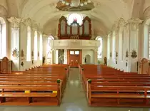 Rieden SG, Sankt-Magnus-Kirche. Die Kirche wurde von 1912 bis 1914 im neubarocken Stil erbaut. 1993/94 erfuhr die Pfarrkirche eine Aussen- und Innenrestauration. 2010 wurde die von der Firma Sp�th gebaute Orgel grundlegend restauriert - 05.05.2014
