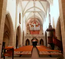 Vevey, reformierte Kirche Saint-Martin, Orgelempore (Orgelbau Th. Kuhn AG, 1954) - 30.10.2012
