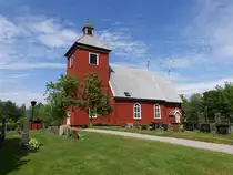 Mossebo, Schindel gedeckte Holzkirche, erbaut 1773 durch Anders Hammel, Kirchturm erbaut 1812 durch Sven Morin, Tranemo (13.06.2015)
