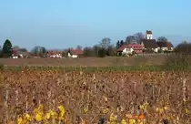 Betberg im Markgr�flerland, Blick auf den Winzerort mit seiner historisch wertvollen Kirche, Nov.2015