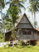 Traditionelles malay Holzhaus in Malacca (Melaka). Aufnahme: M�rz 1989 (Bild vom Dia).