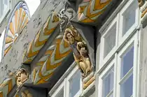 Detailaufnahme vom Fachwerk in H�xter (Weserbergland). Aufnahme: Juli 2007.