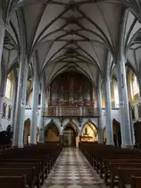 Alt�tting, Orgelempore in der Stiftskirche St. Phillip und Jakob, Orgel erbaut 2000 durch die Orgelfirma Thomas Jann, Orgelprospekt von 1724 (14.02.2016)