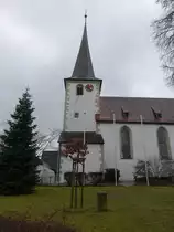 Ebertshausen, kath. St. Margaretha Kirche, nachgotische Chorturmkirche, erbaut 1613 
(25.03.2016)